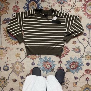 Truth Olive Green and White Striped Women’s Sweater